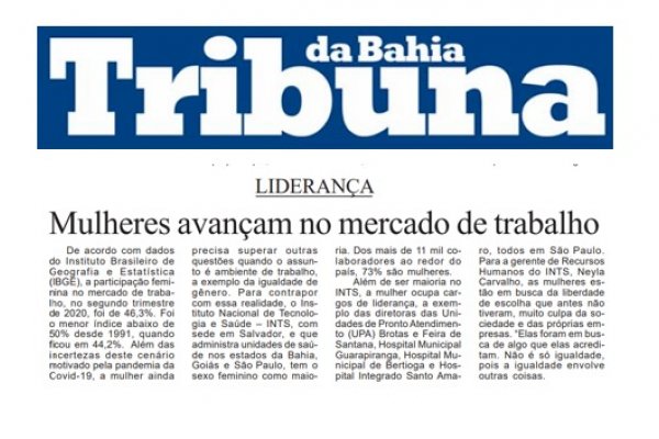 INTS é destaque no Jornal Tribuna da Bahia